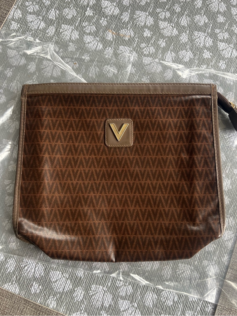 Mario Valentino Brown Leather Zip Pouch